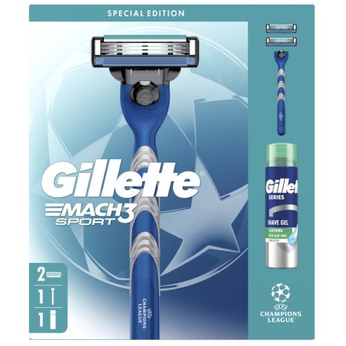 Gillette Mach3 Sport d�rkov� kazeta strojek+2 hlavice+gel na holen� 200ml Champion League Gillette Mach3 Sport d�rkov� kazeta strojek+2 hlavice+gel na holen� 200ml Champion League